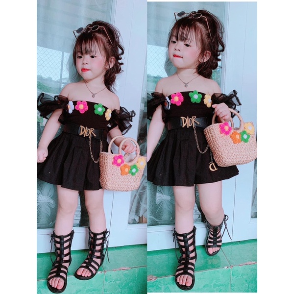 Set Áo hoa trễ vai va cv cho bé gái