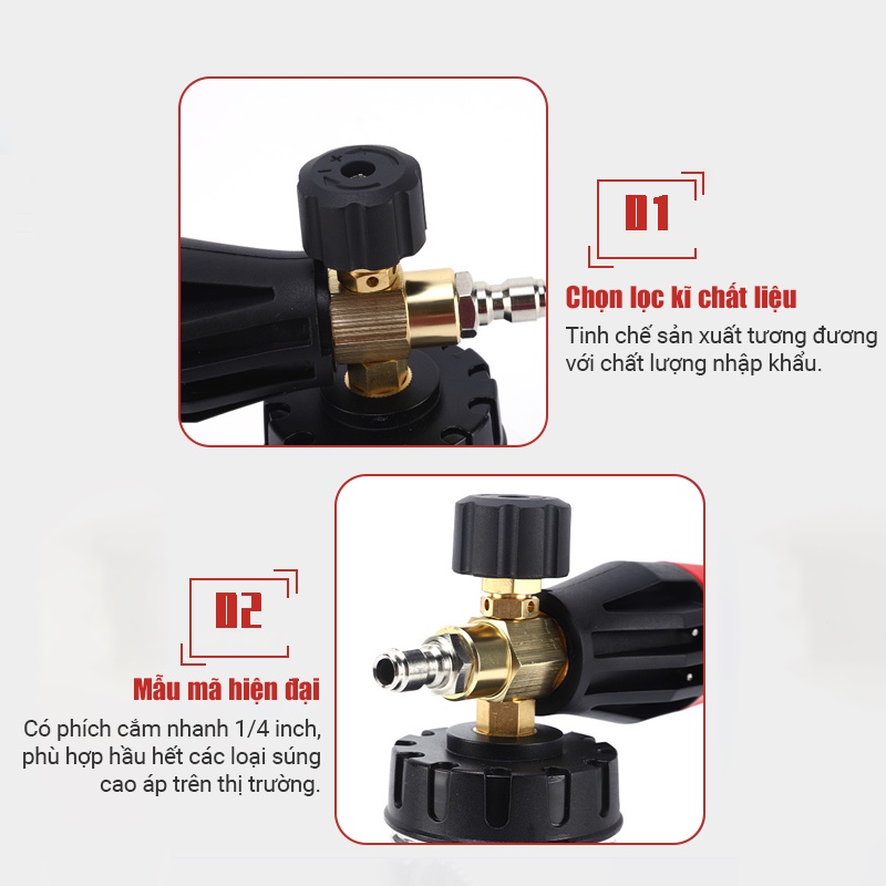 Bình foam tạo bọt tuyết So Easy chuyên nghiệp nhựa PA trong suốt, 1 lít chỉnh tia C0004-47, tặng khớp nối nhanh vòi phun