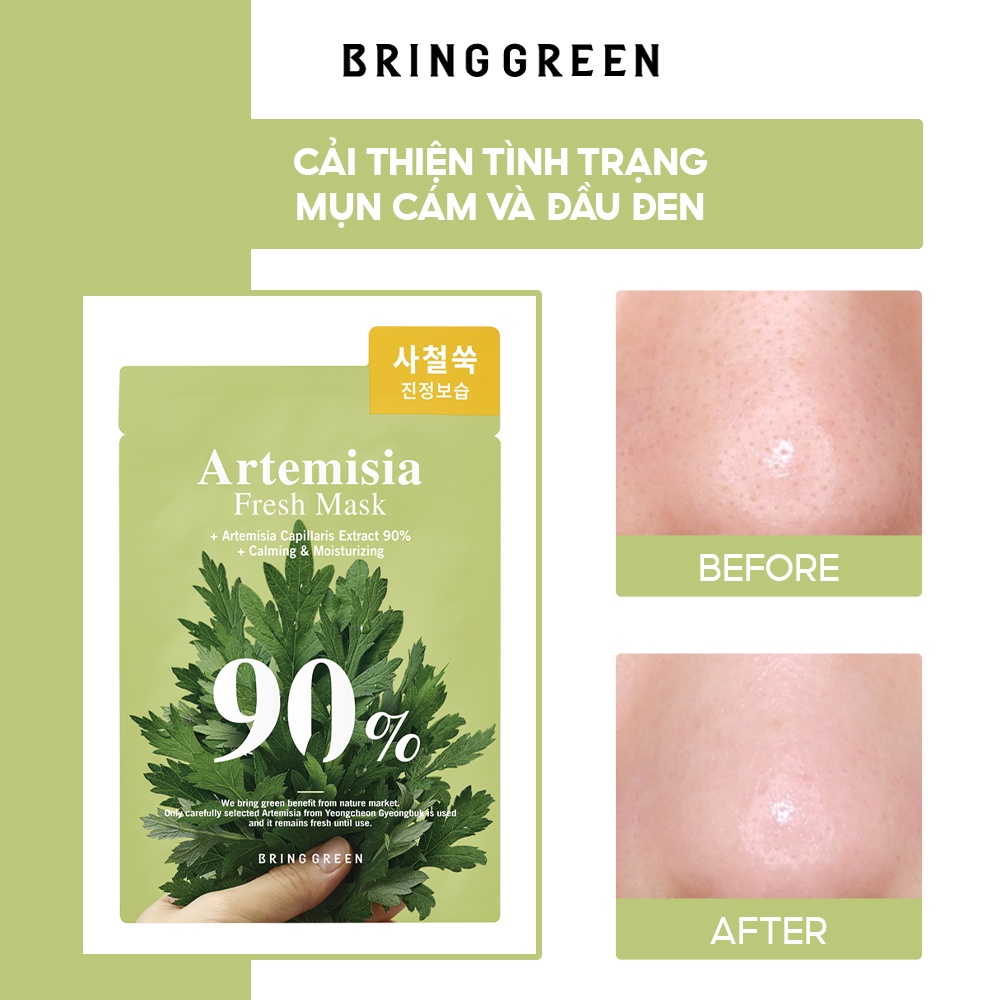 Mặt Nạ Ngải Cứu Dưỡng Da Bring Green ARTEMISIA 90% Fresh Mask 20g (10pcs)