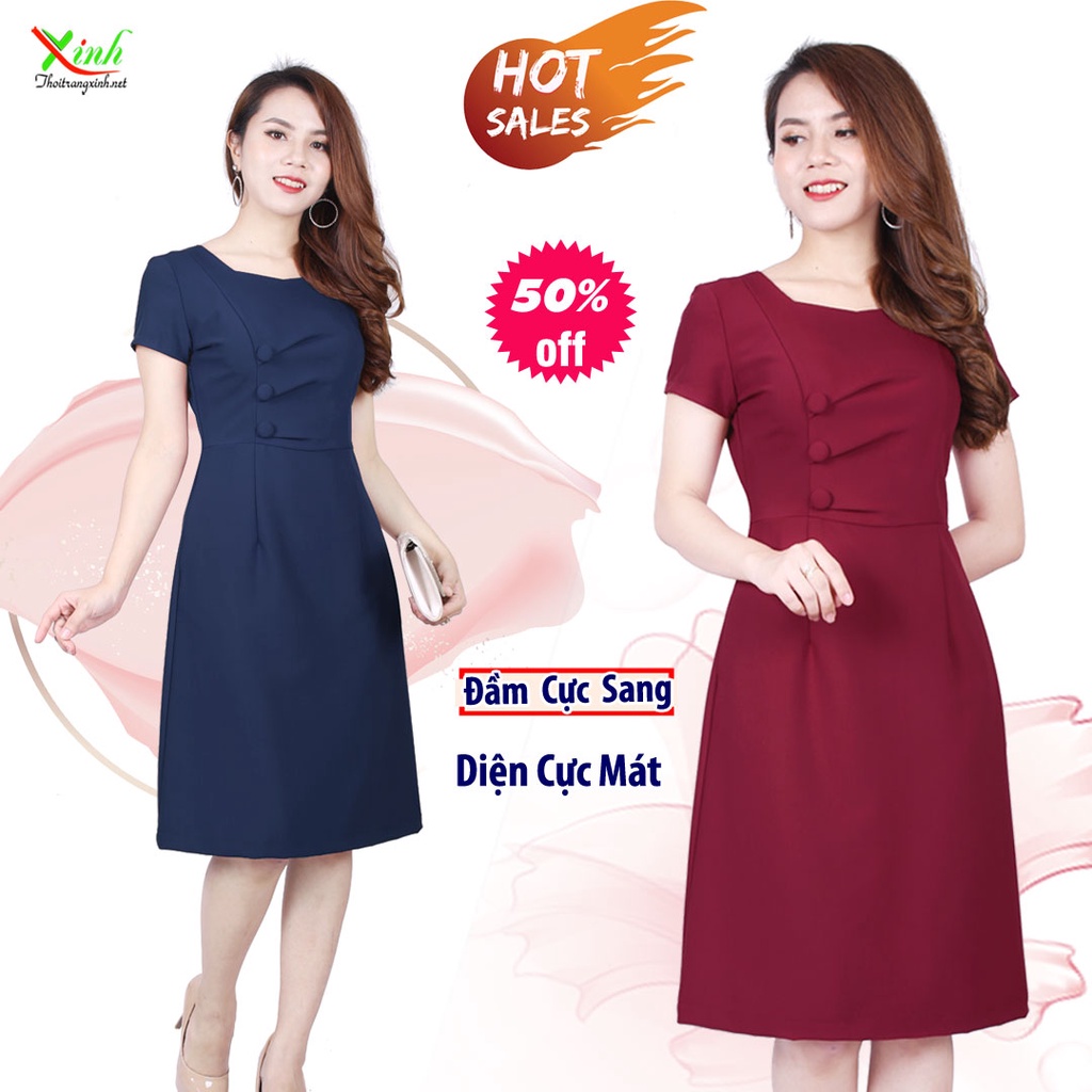 Đầm Suông Phối Cúc Thanh Lịch Gọn Dáng