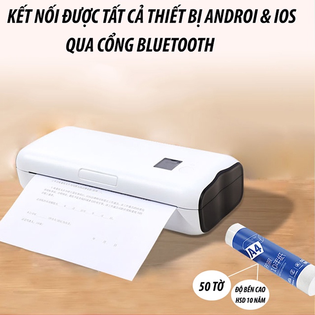 Máy in bluetooth mini cầm tay ECOKING in A4-A5 đen trắng 1 mặt kết nối tất cả các dòng điện thoại-latop-PC pin 30000 mah