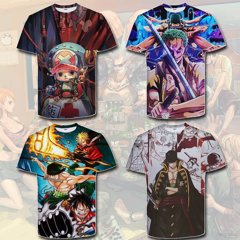 Áo Thun Tay Ngắn In Hình Luffy Zoro ONE PIECE Thời Trang Thường Ngày Cho Trẻ Em