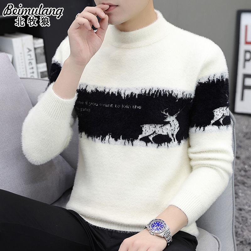 Áo Sweater Lông Cừu Dày Dặn Cổ Lọ Phong Cách Thời Trang Hàn Quốc Cho Nam Giới