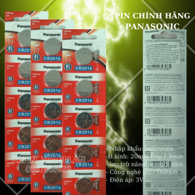 Pin máy đo Cảm biến áp xuất lốp Cr2016 Panasonic 3v chính hãng nhập khẩu Indonesia vỉ 5 viên