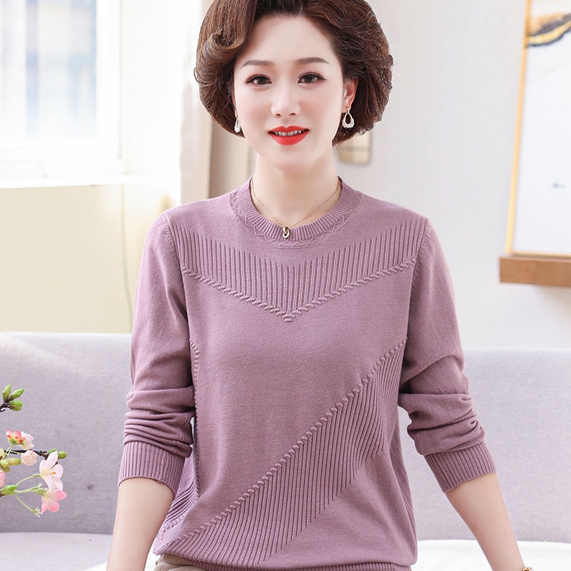 Áo len mỏng mùa thu đông của phụ nữ trung niên và cao tuổi, áo len dệt kim mùa thu của bà mẹ trung niên 50 tuổi