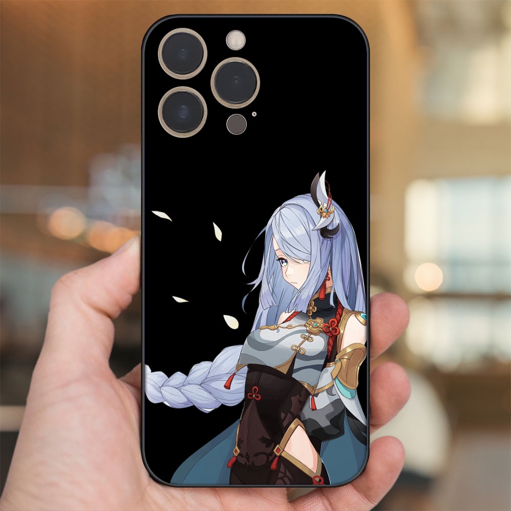 Ốp lưng iPhone 14 Pro dẻo đen cạnh vuông in hình Shenhe Genshin Impact
