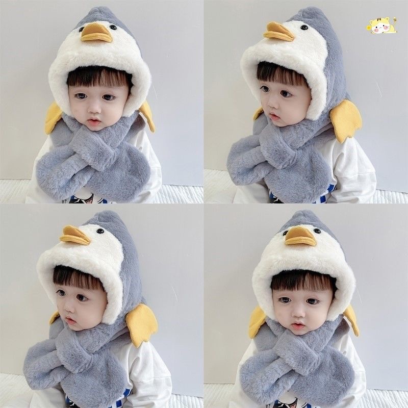 Mũ đội đầu liền khăn cổ siêu ấm cho bé 1-5 tuổi, mũ con vịt dễ thương