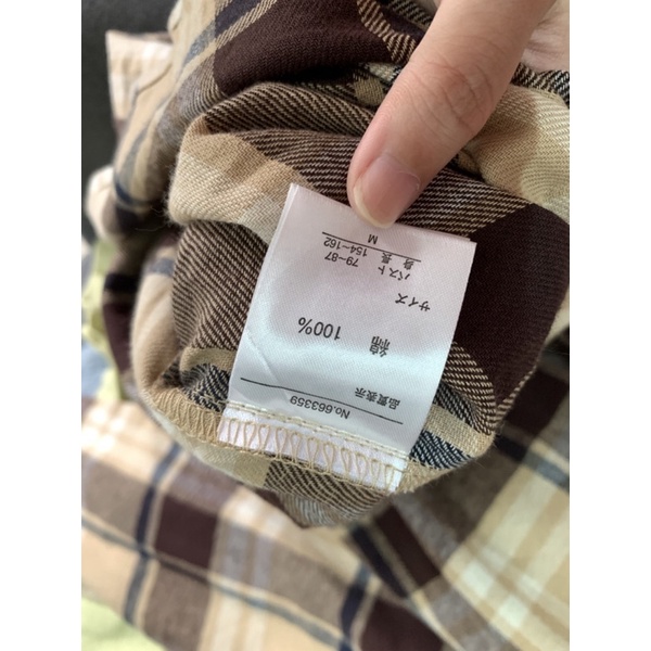 Min2handshop Đầm sơ mi caro nâu nhật