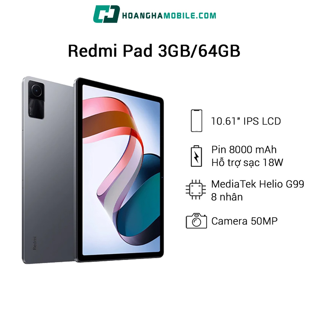 Máy Tính Bảng Redmi Pad 3GB/64GB | Pin 8000mAh | Đen Bảo Hành Chính Hãng Hoàng Hà Mobile