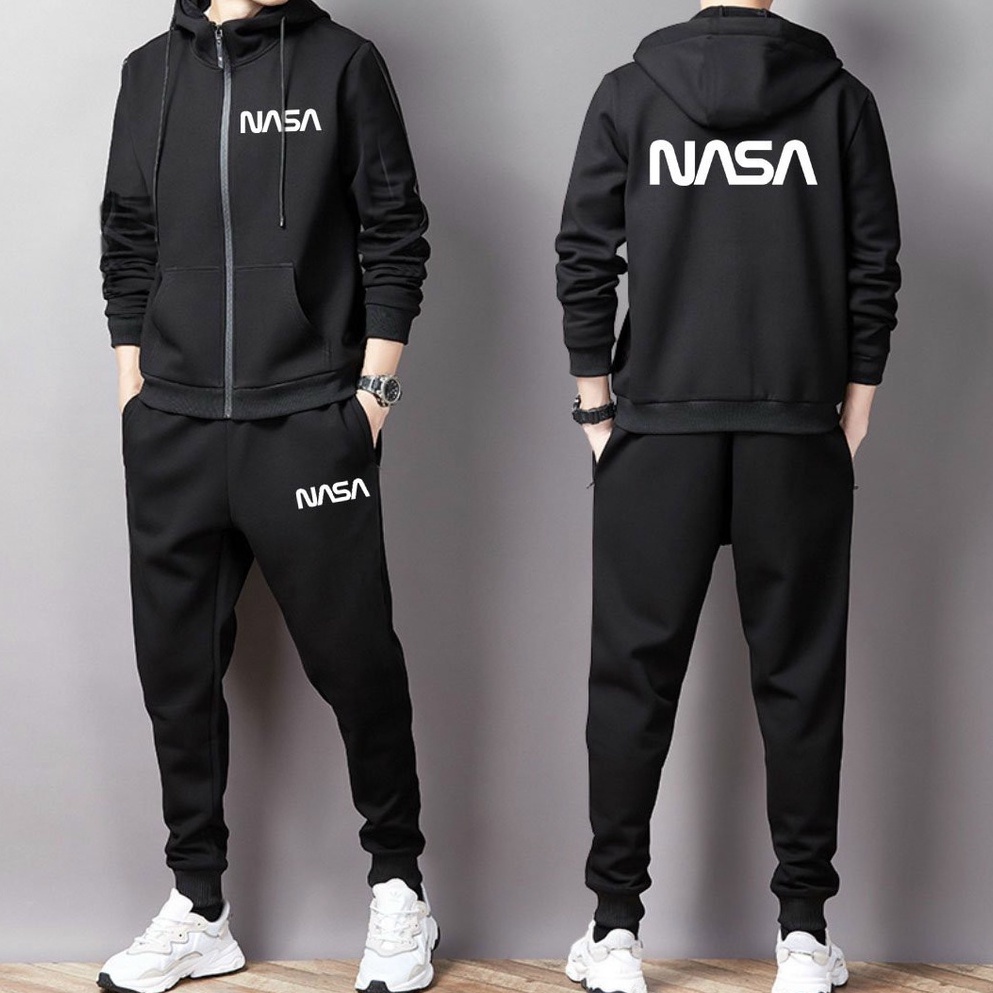 Set Bộ Quần Áo Nỉ NASA Unisex Mũ Trùm Khóa Kéo Ống Bo MC885 Chất Nỉ Poly Mềm Co Giãn Mặc Ấm Size Dưới 70Kg