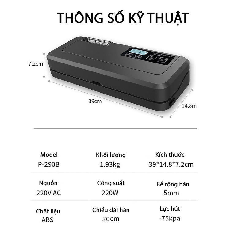 Máy hút chân không thực Phẩm P290B cao cấp, máy đóng gói thực phẩm hàng chính hãng, bảo hành 12 tháng