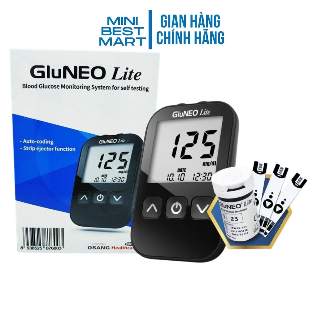 Máy Đo Đường Huyết GluNEO Lite Kèm 25 que thử đường huyết, 25 kim chích máu Nhập khẩu Hàn Quốc