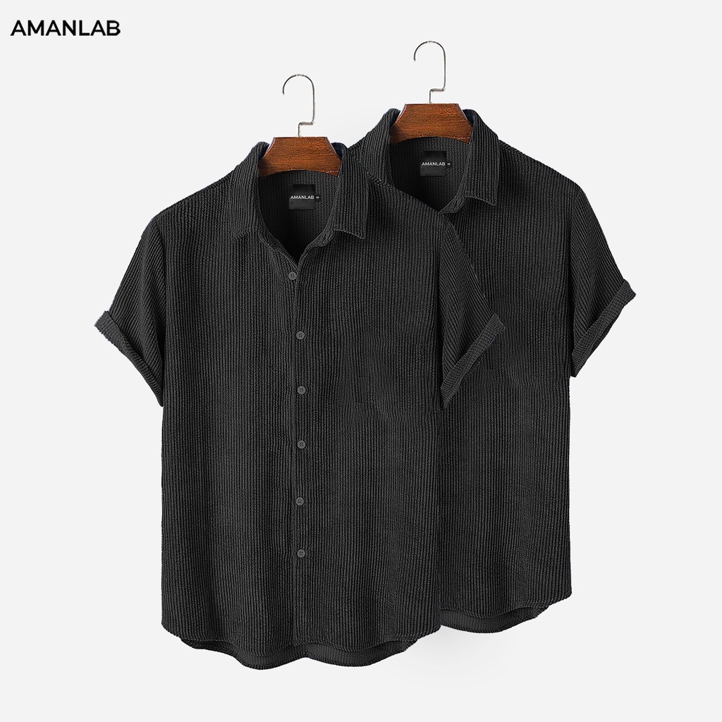 Áo sơ mi nam tay ngắn cotton tăm mịn BLACK VELVET AMANLAB