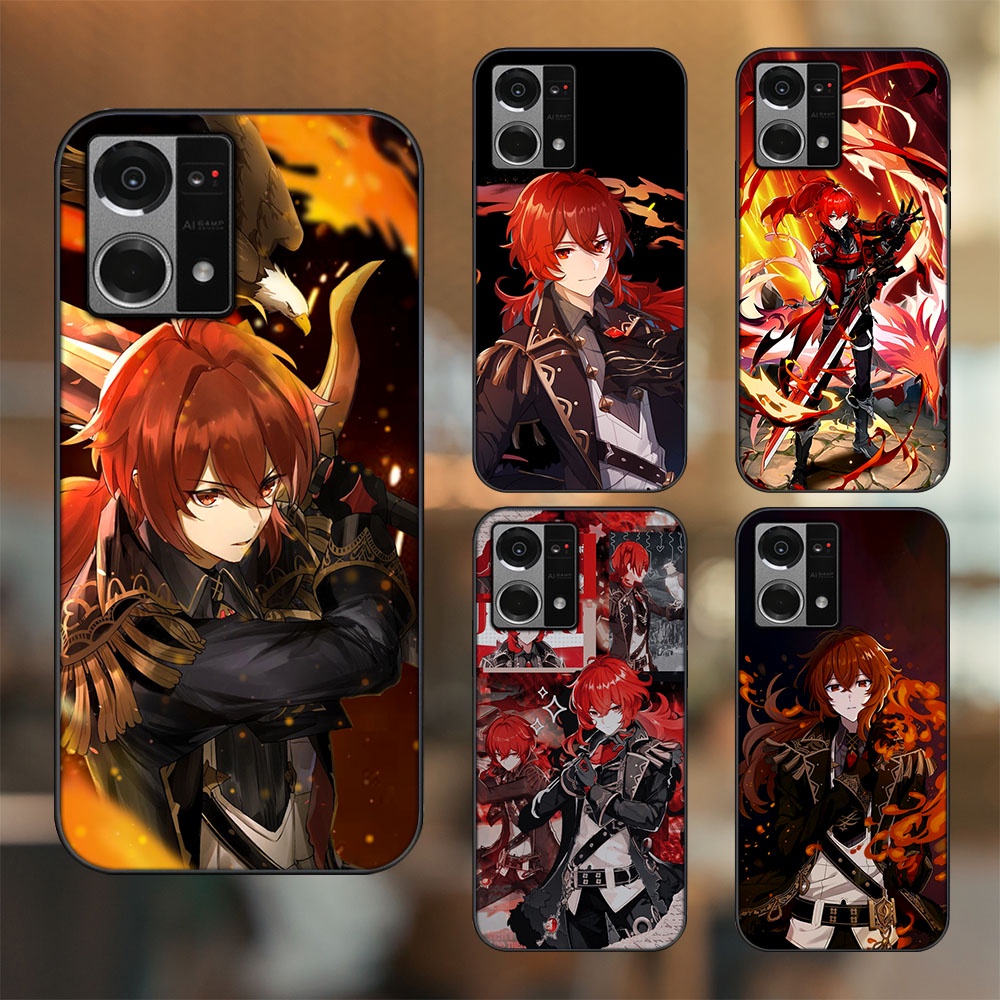 Ốp lưng Oppo Reno 7 4G viền đen in hình Diluc Genshin Impact