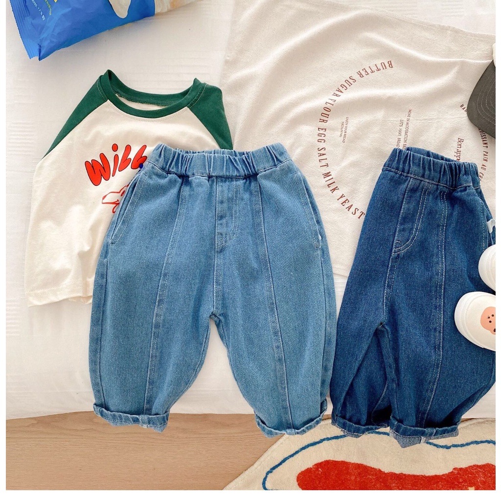 Quần Jean cap chun MINA.MOM quần bò dáng rộng phong cách Hàn Quốc siêu xinh cho bé trai bé gái