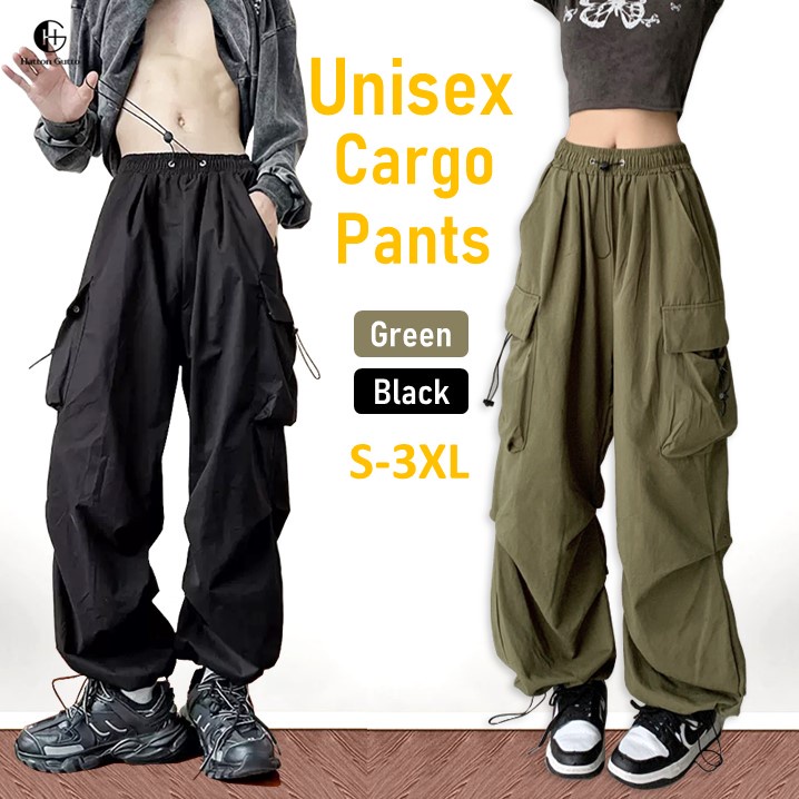 Quần dài HATTON GUTTO kiểu chiến thuật 6 túi màu đen/ xanh lá dáng rộng phong cách hip hop unisex
