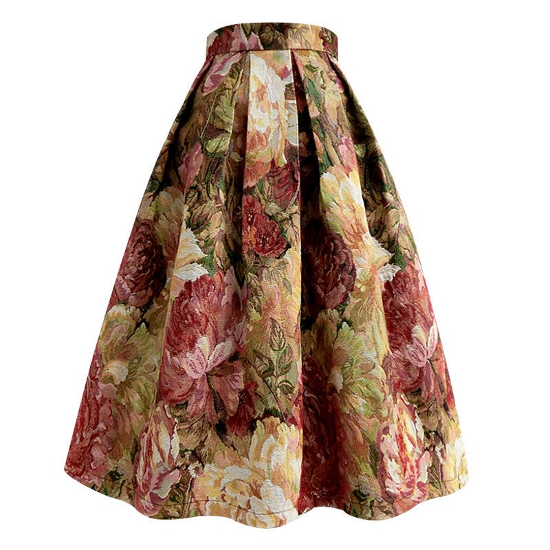 Mỏng hơn nhìn dệt kim jacquard pettiskirt 2023 mùa xuân hè phong cách mới bìa chéo mỏng hơn nhìn a-line váy sơn dầu eo cao túi váy phụ nữ