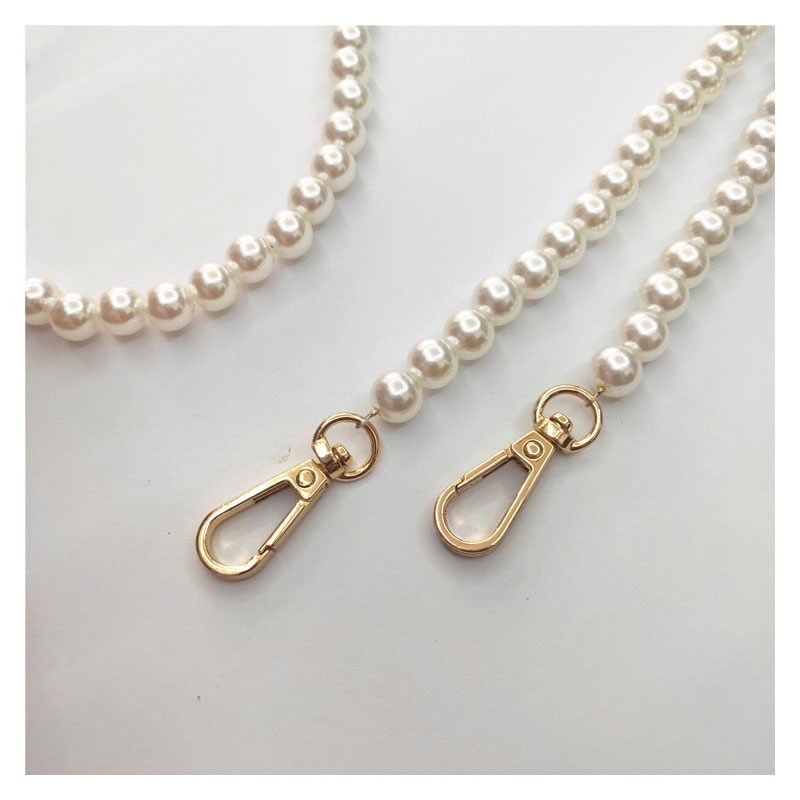 Dây Đeo Túi Xách Đính Ngọc Trai 10mm Bằng ABS Màu Bạc Thời Trang