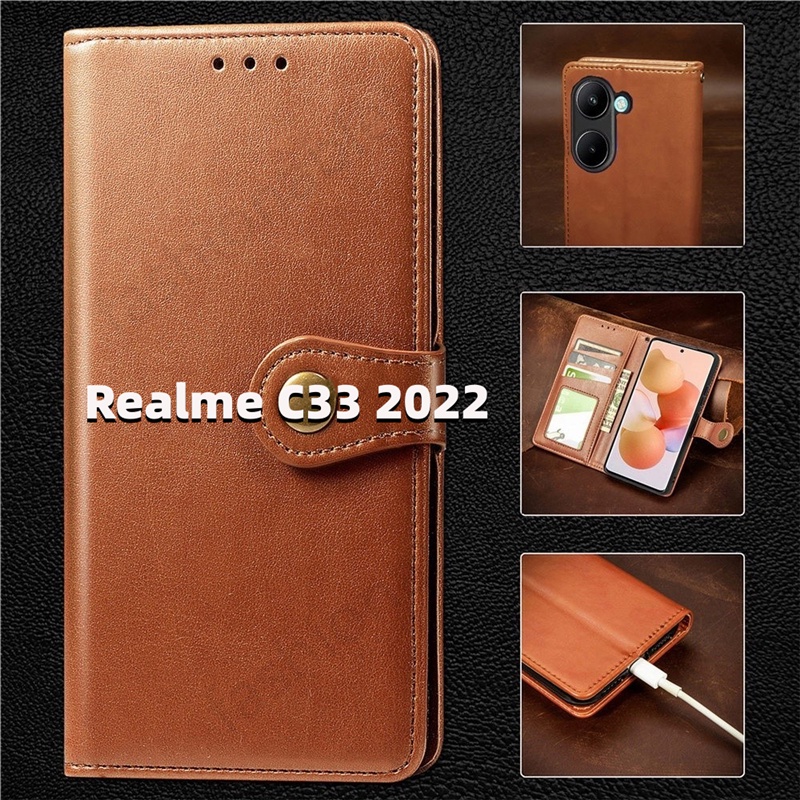 Bao Da Điện Thoại Có Ngăn Đựng Thẻ Cho Realme C33 C 33 C30s C30 C31 C35 RealmeC33 RMX3624 RMX3581 Vỏ
