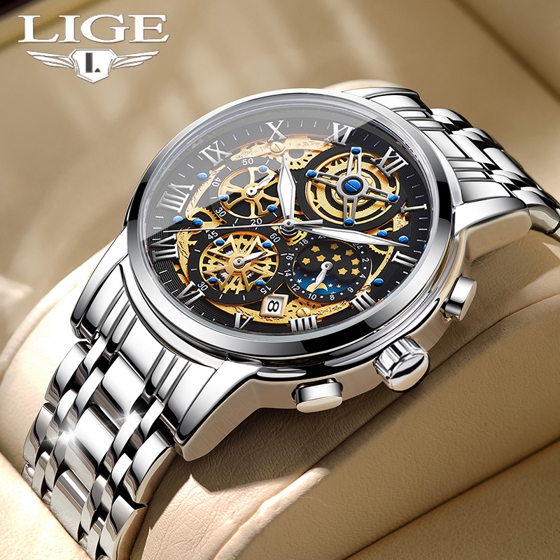Lige Đồng Hồ Đeo Tay Thời Trang Chính Hãng Bằng Thép Chống Thấm Nước Phát Quang Cho Nam Và Nữ Kèm Hộp Miễn Phí