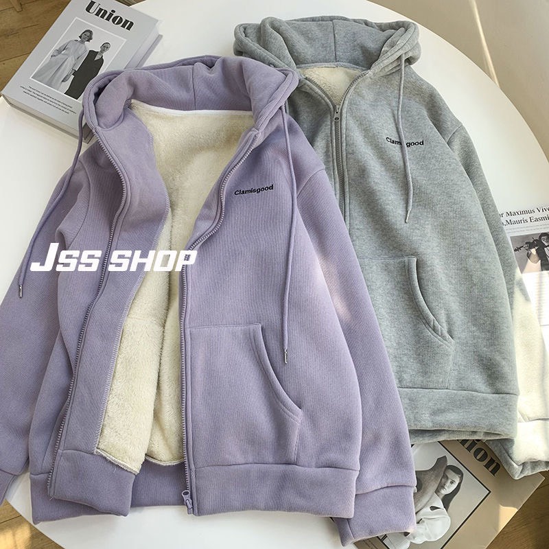 Áo khoác Hoodie nữ zip unisex, áo bomber nỉ bông Ulzzang, mũ áo trùm đầu 2 lớp  phong cách thời trang xứ A Nam