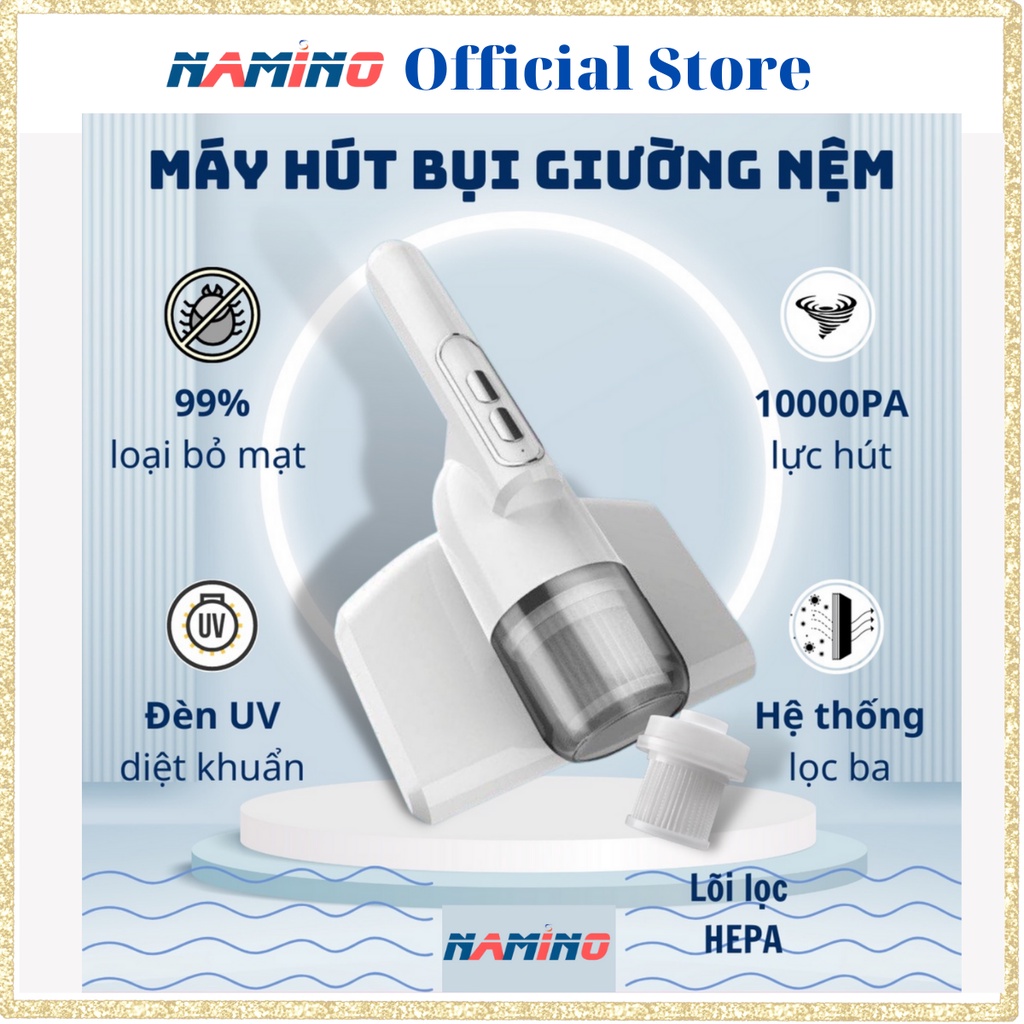 Máy hút bụi giường nệm cầm tay, máy hút bụi không dây diệt khuẩn tia UV lực hút lên đến 10000PA cổng sạc Type C