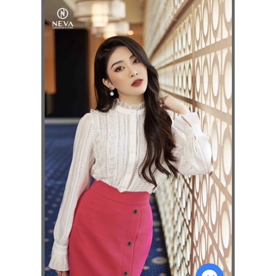 NEVA newtag set áo sơ mi trắng và chân váy hồng mới nguyên tag S/M