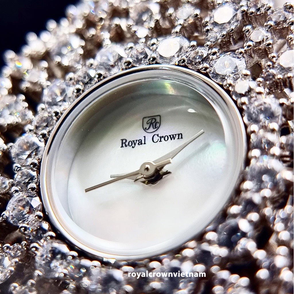 Đồng Hồ Nữ Royal Crown Chính Hãng Hoa Tuyết Mặt Khảm Trai Đính Đá Tràn Viền Siêu Lấp Lánh