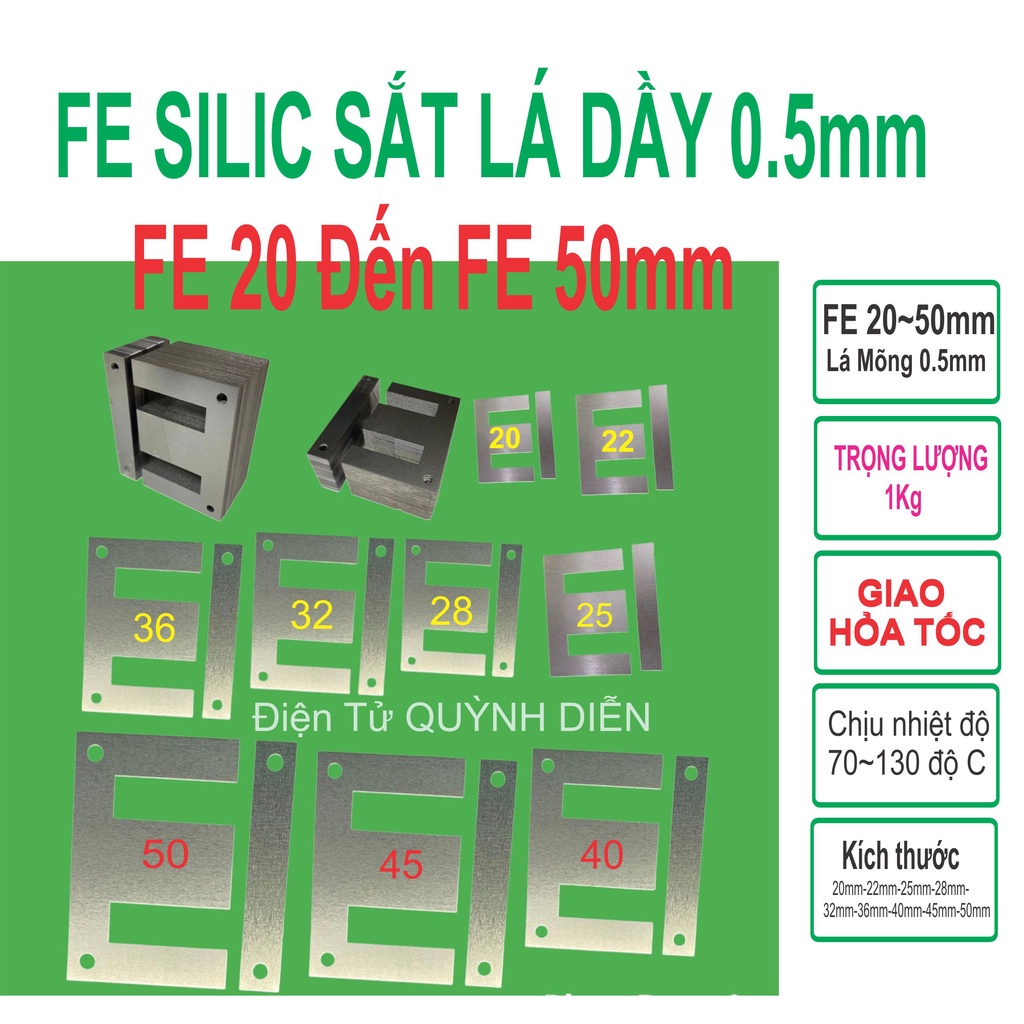 Fe silic EI 28 đến 50mm có lỗ làm biến áp kích cơ biến áp 220v ( 1kg )