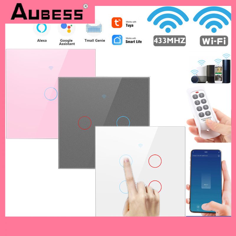 Công Tắc Đèn Cảm Ứng Thông Minh 1 / 2 / 3 / 4 gang TUYA WiFi + 433MHZ Cho Alexa Và Google Home Assistant