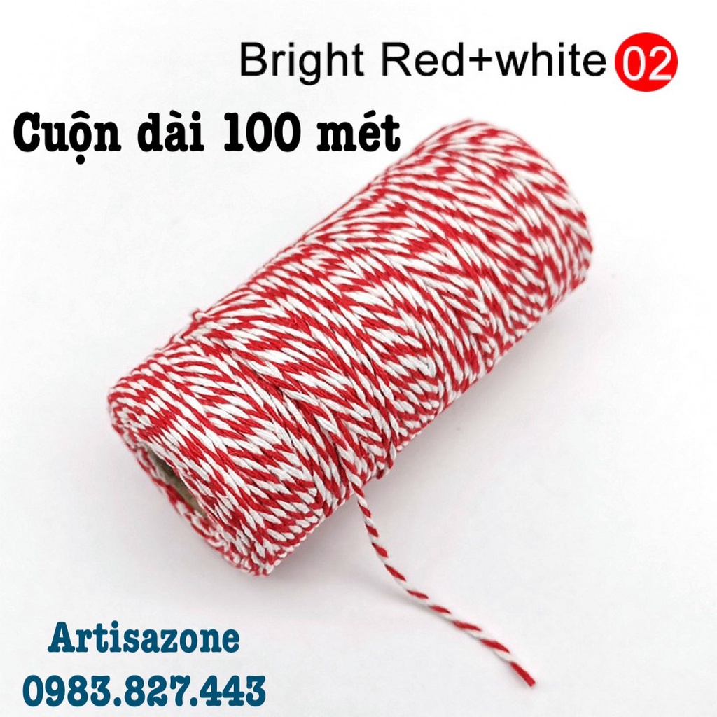 Dây sợi cotton 2 màu trang trí đồ handmade  - 01 cuộn