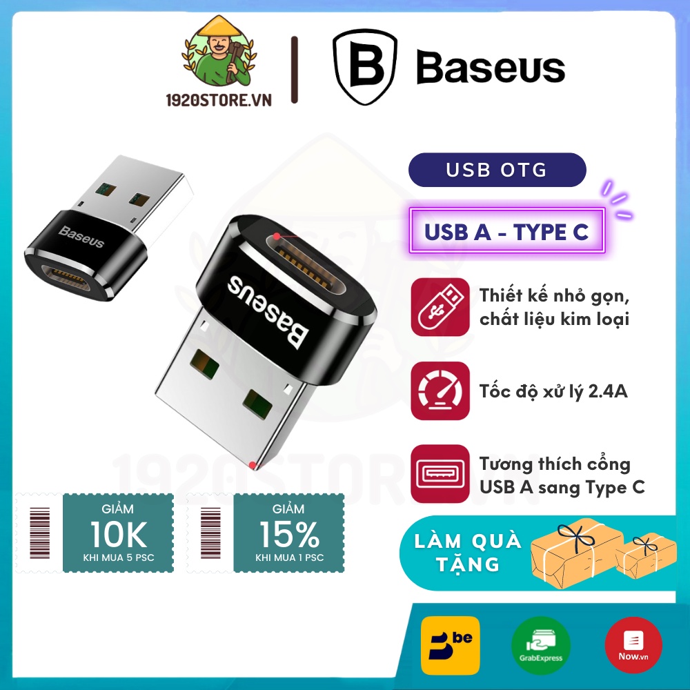 【Giao Hỏa Tốc】 Đầu Chuyển Adapter USB OTG USB A Sang USB Type C Tốc Độ Cao Baseus - Hàng Chính Hãng