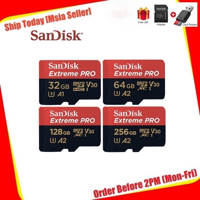 Thẻ Nhớ Micro SD 32GB / 64GB / 128GB / 256GBU3 4K Hiệu Malaysia Extreme Pro A2 170MB / s