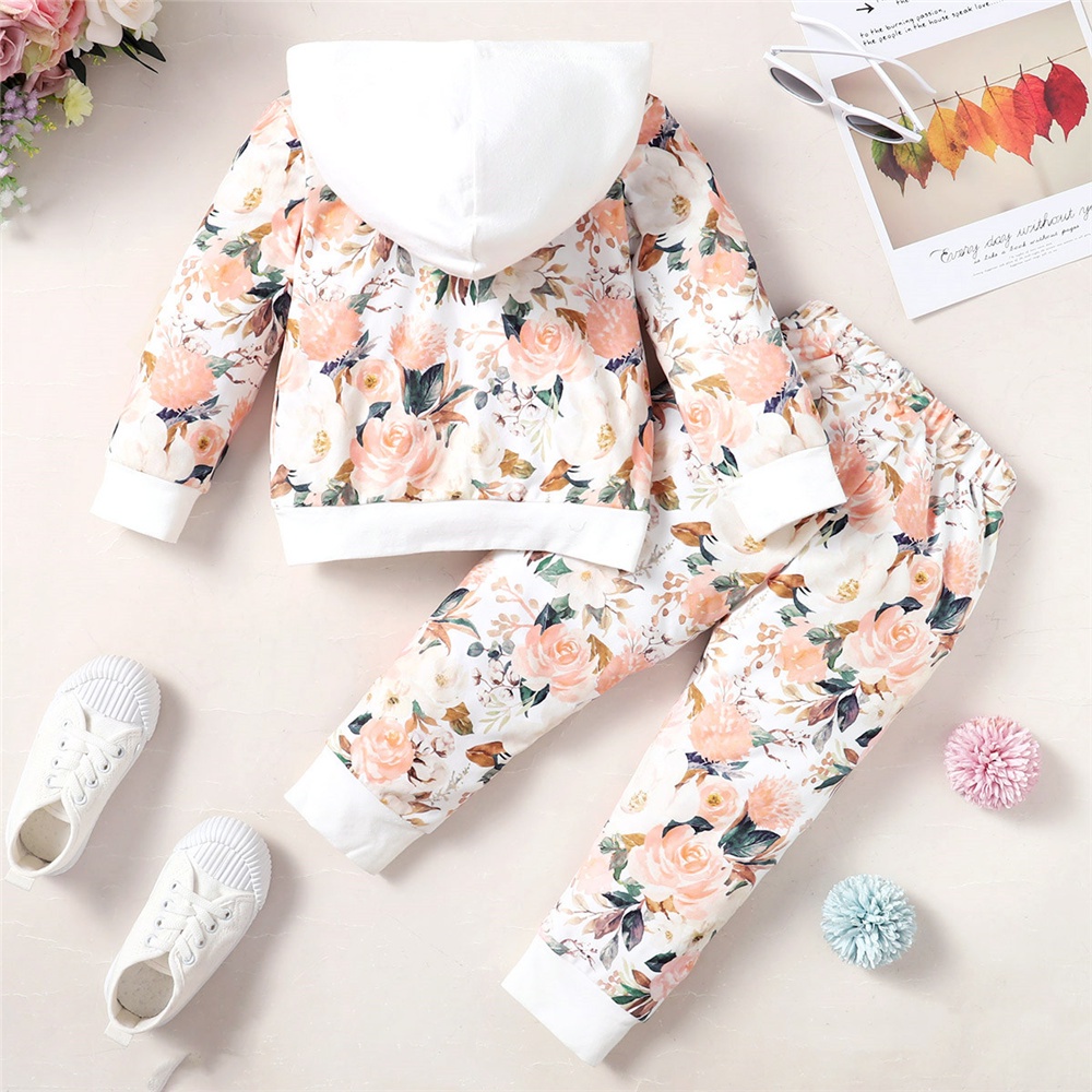 Bộ đồ MIKRDOO gồm áo hoodie in họa tiết hoa và quần dài mùa thu dành cho bé