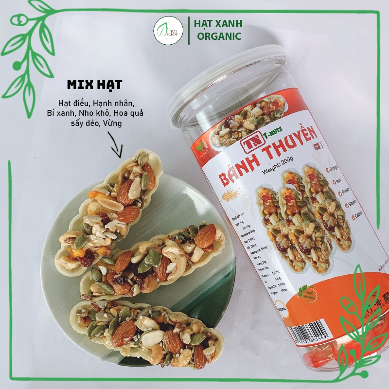 Bánh Thuyền Mix hạt dinh dưỡng gồm hạnh nhân, hạt điều, bí xanh, trái cây sấy dẻo thơm ngon lọ 200g