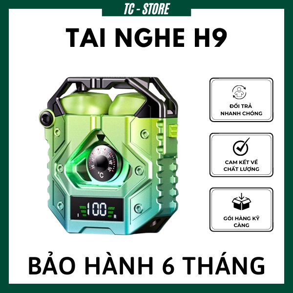 Tai Nghe Bluetooth 5.3 TWS H9 Kim Loại, Âm Thanh HIFI, Chống Nước IPX5,15ms Chơi Game Không Độ Trễ