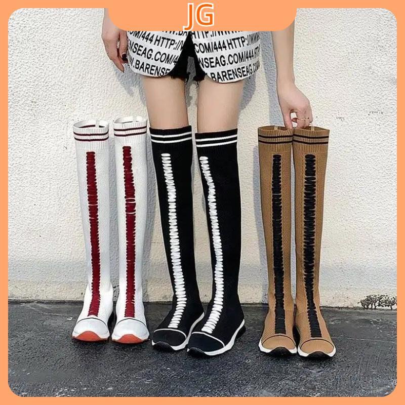 Giày Bốt Ống Dài Qua Gối Dệt Kim Thoải Mái Chống Mài Mòn Dễ Phối Đồ Cho Nữ