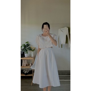 Set áo crt cổ vuông kèm cv midi