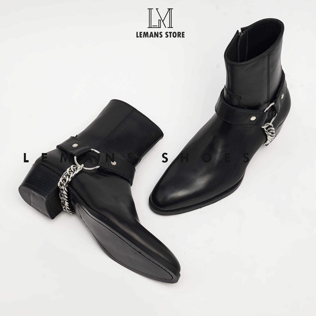 Giày da bò Zip (Harness) Boots LeMans ZB01B, tặng đai xích tạo 3 đôi Harnes Boots bảo hành 24 tháng