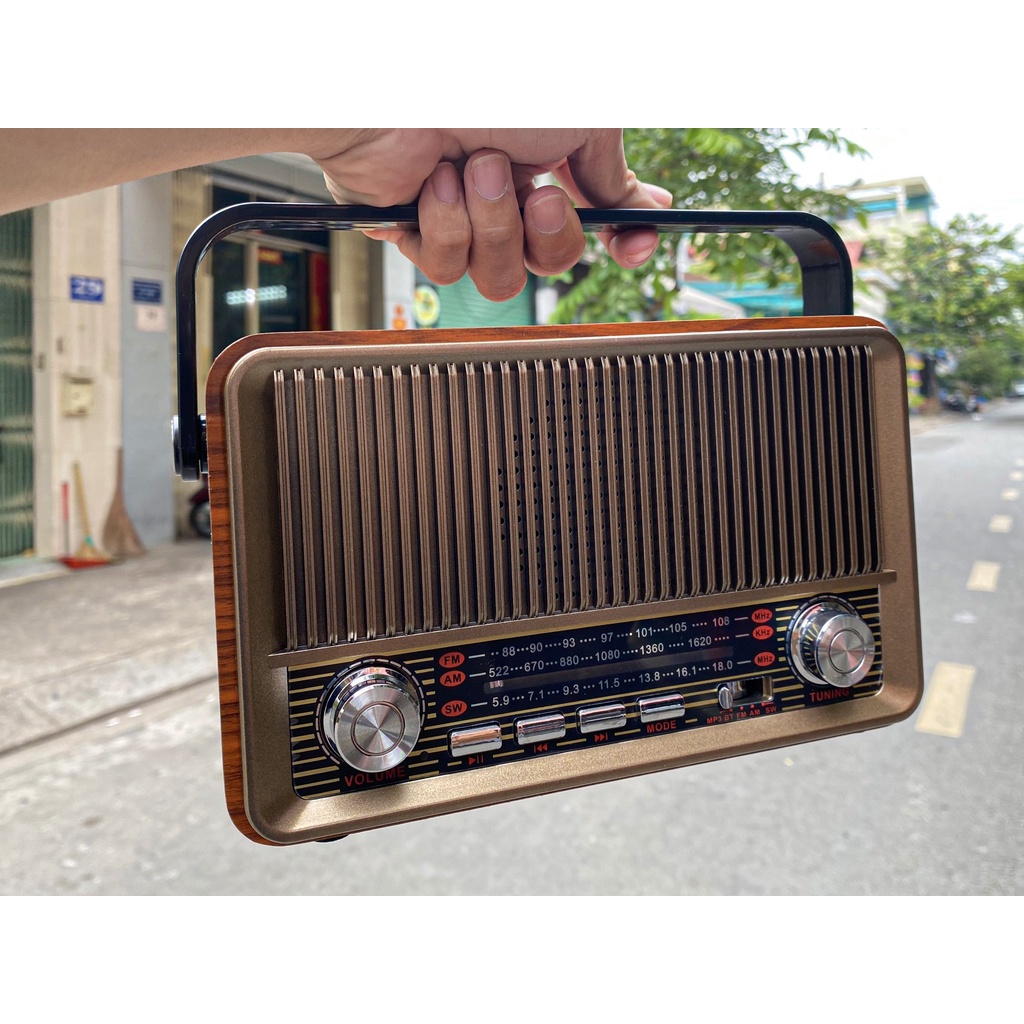 MT MAX Đài FM Bluetooth HR 510BT - Loa bluetooth kết hợp đài radio - Phong cách cổ điển vintage - Vỏ gỗ sang trọn