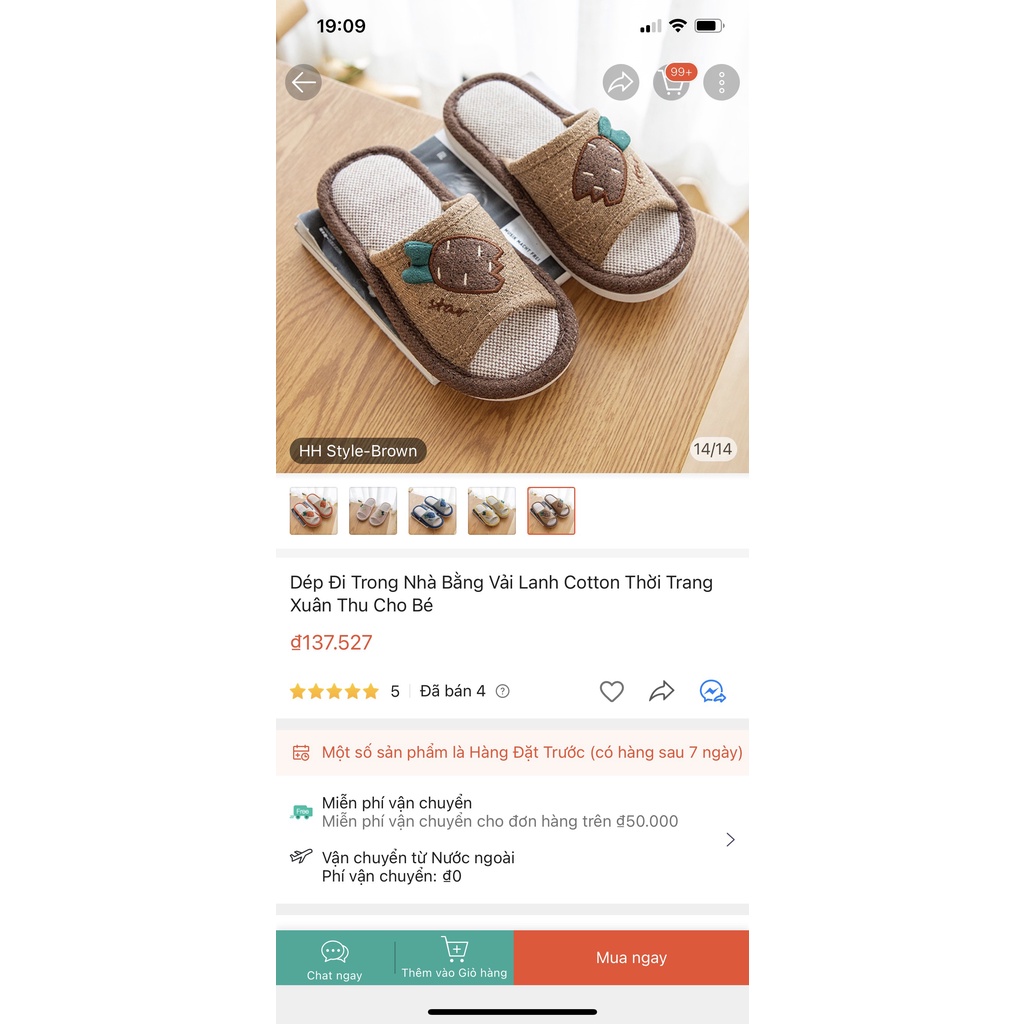 Dép đi trong nhà vải lanh thời trang cho bé dài chân 18cm