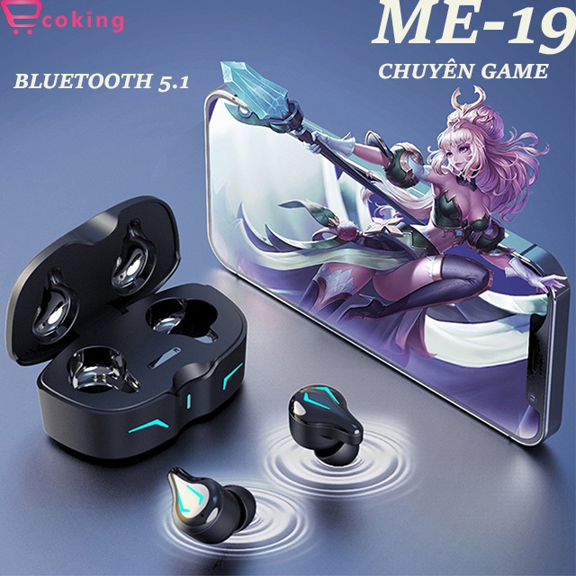 tai nghe nhét tai ME-19 Ecoking  kết nối bluetooth 5.1chuyên dụng game,có micro trò chuyện âm thanh nổi HIFI,sử dụng 10h