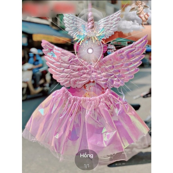 Bộ Váy, Cánh Thiên Thần, Cài Tóc Unicorn Màu Hologram, Cầu Vồng Đồ Chơi Hoá Trang Halloween Cho Bé