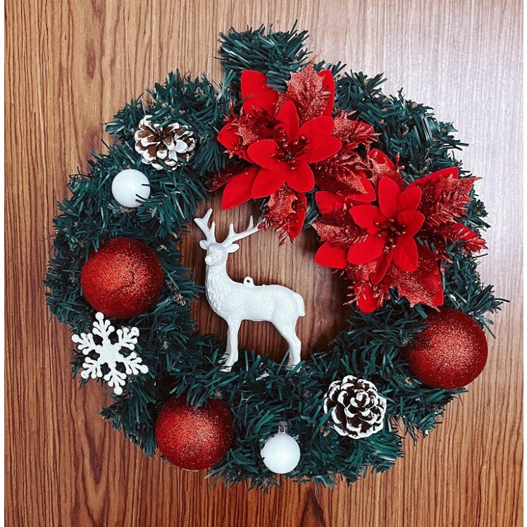 Vòng Hoa Trang Trí Noel KCS21 size 30cm Tặng Kèm Đèn Vòng Nguyệt Quế Giáng Sinh