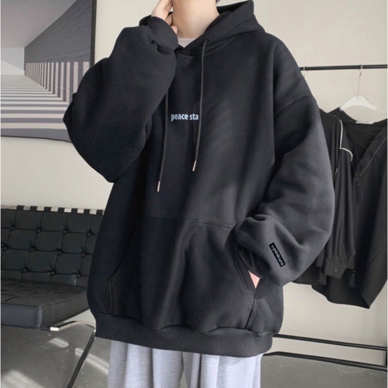 Áo Khoác HOODIE nỉ bông mũ to 2 lớp Unisex form rộng in Silicon dẻo PEACE STAR | BigBuy360 - bigbuy360.vn