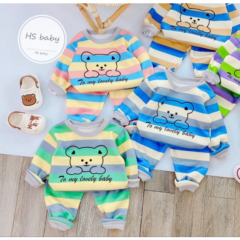 Bộ nỉ lót lông kẻ ngang cho bé từ 4-14kg