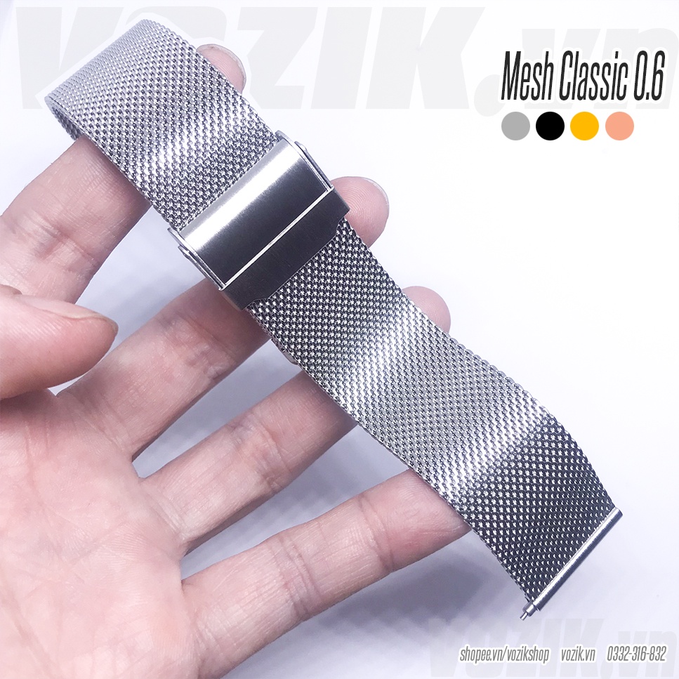 Dây đồng hồ thép lưới cao cấp  chính hãng Strap&Co màu đen, loại mắt 0.6mm cực bền