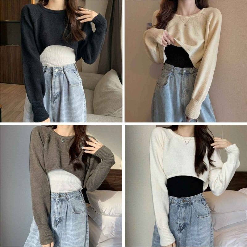 Áo Sweater Dệt Kim Tay Phồng Dài Màu Sắc Xinh Xắn Cho Nữ