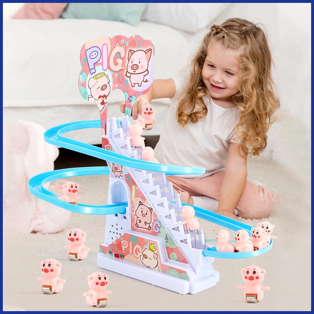 Đồ Chơi Đường Ray Chạy Bằng Pin Hình Heo Nhỏ Có Đèn LED Và Nhạc Vui Nhộn