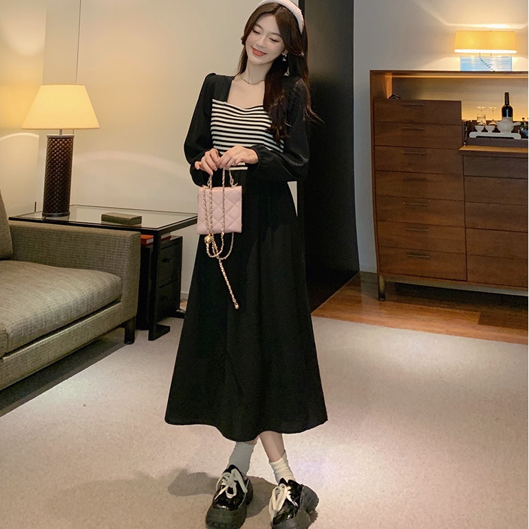 Đầm Cổ Vuông Dáng Dài Thời Trang Mùa Thu Xinh Xắn Cho Nữ